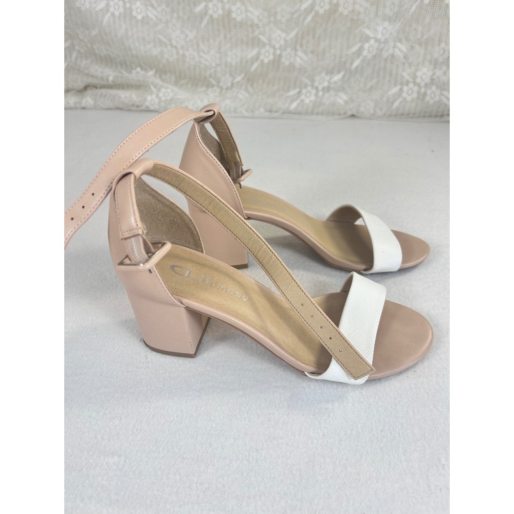 CL by Laundry JVCB-001 Nude White Block Heel Sandals Womens 7M Ankle Strap Heels